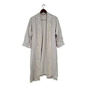 Soft Surroundings Linen Duster Long Cardigan Coat Shell Button Embellish Sz M